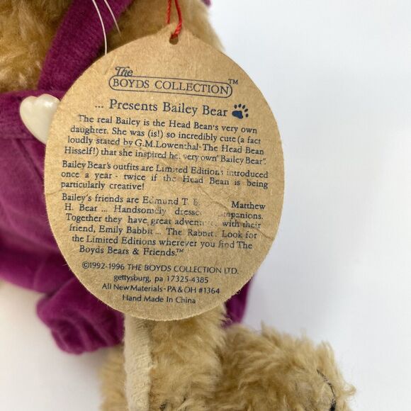 Boyds Bears & Friends Emily Babbit Jointed Rabbit Stuffed Plush Pink Overalls 8" - Picture 7 of 7